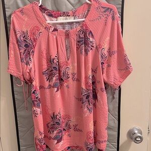 LOFT Pink and Navy Floral Blouse